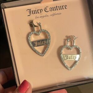 Juicy Couture Silver Heart Earrings with Sparkle